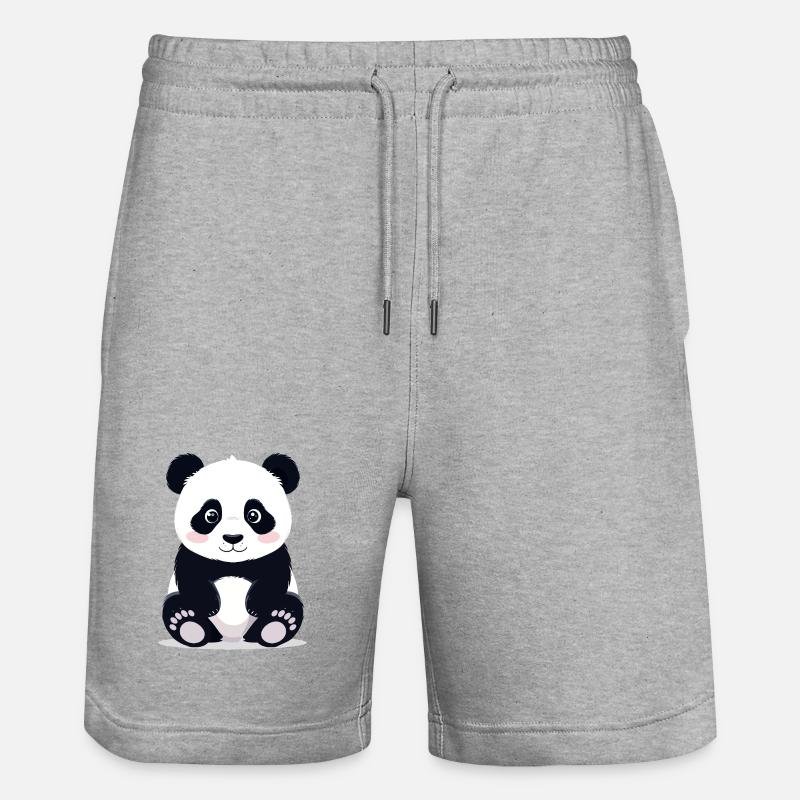 Sitzender Kuschelpanda kleiner süßer Pandabär - Stanley/Stella Unisex Bio Joggingshorts Trainer  - Grau meliert