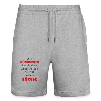 Dicton décontracté des Grisons - Short de jogging bio TRAINER Stanley/Stella unisexe - gris chiné - Devant - Nik (191cm) & Marisol (170cm)