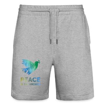 La paix est la réponse – Aquarelle colombe de la paix - Short de jogging bio TRAINER Stanley/Stella unisexe - gris chiné - Devant - Nik (191cm) & Marisol (170cm)