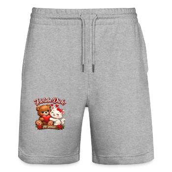 Valentine's Day Gift – I Love You Forever - Stanley/Stella Trainer Unisex Organic Jogging Shorts - heather grey - Front - Nik (191cm) & Marisol (170cm)