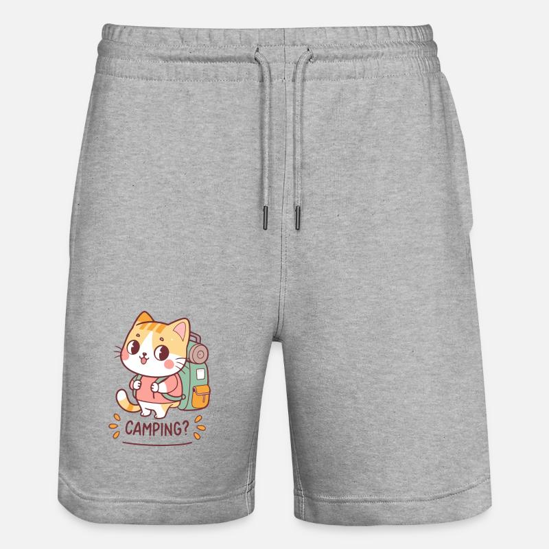 Chat Campeur Kawaii et Backpack - Short de jogging bio TRAINER Stanley/Stella unisexe - gris chiné