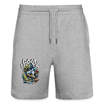 Bonne ambiance surf sur la plage - Short de jogging bio TRAINER Stanley/Stella unisexe - gris chiné - Devant - Nik (191cm) & Marisol (170cm)