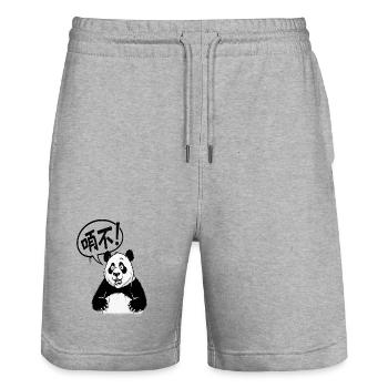 Panda bavard en noir et blanc cartoon - Short de jogging bio TRAINER Stanley/Stella unisexe - gris chiné - Devant - Nik (191cm) & Marisol (170cm)