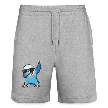 Dabbing Budgie Blue - Stanley/Stella Trainer Unisex Organic Jogging Shorts - heather grey - Front - Nik (191cm) & Marisol (170cm)