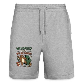 Wildnispanik Bärencamp Illustration - Stanley/Stella Unisex Bio Joggingshorts Trainer  - Grau meliert - Vorne - Nik (191cm) & Marisol (170cm)