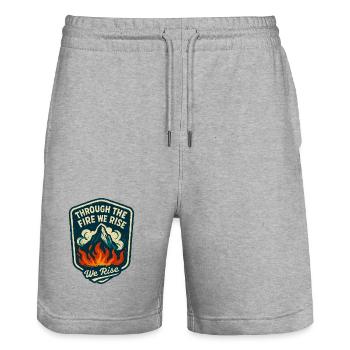 Rising by the Flames: The Forge of Character - Stanley/Stella Trainer Unisex Organic Jogging Shorts - heather grey - Front - Nik (191cm) & Marisol (170cm)