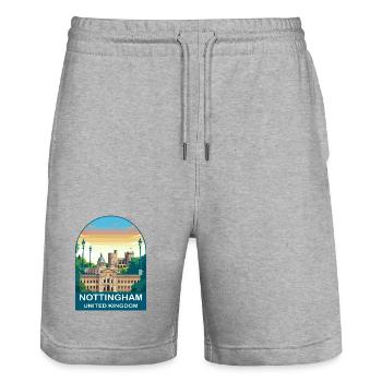 Nottingham Skyline UK Reisekunstillustration - Stanley/Stella Unisex Bio Joggingshorts Trainer  - Grau meliert - Vorne - Nik (191cm) & Marisol (170cm)