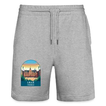 Lille France Grand Place Vintage Travel Poster - Stanley/Stella Trainer Unisex Organic Jogging Shorts - heather grey - Front - Nik (191cm) & Marisol (170cm)