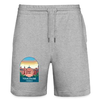 Toulouse France Pink City Vintage Travel Poster - Stanley/Stella Trainer Unisex Organic Jogging Shorts - heather grey - Front - Nik (191cm) & Marisol (170cm)