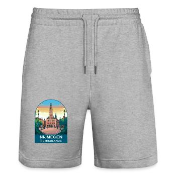 Nijmegen Netherlands Vintage City Travel Poster - Stanley/Stella Trainer Unisex Organic Jogging Shorts - heather grey - Front - Nik (191cm) & Marisol (170cm)