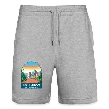 Rotterdam Netherlands Skyline Vintage Travel Art - Stanley/Stella Trainer Unisex Organic Jogging Shorts - heather grey - Front - Nik (191cm) & Marisol (170cm)