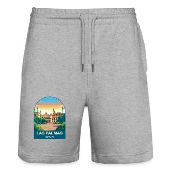 Las Palmas Spain Vintage Travel Poster - Stanley/Stella Trainer Unisex Organic Jogging Shorts - heather grey - Front - Nik (191cm) & Marisol (170cm)