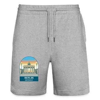 Berlin Germany TV Tower Vintage Travel Art - Stanley/Stella Trainer Unisex Organic Jogging Shorts - heather grey - Front - Nik (191cm) & Marisol (170cm)