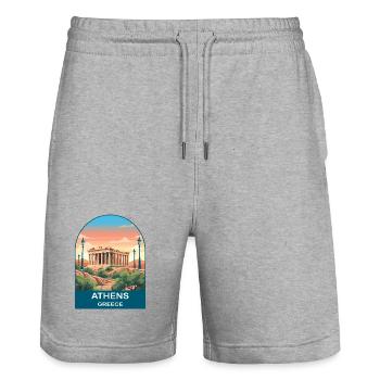 Athens Greece Vintage Travel Poster Art - Stanley/Stella Trainer Unisex Organic Jogging Shorts - heather grey - Front - Nik (191cm) & Marisol (170cm)