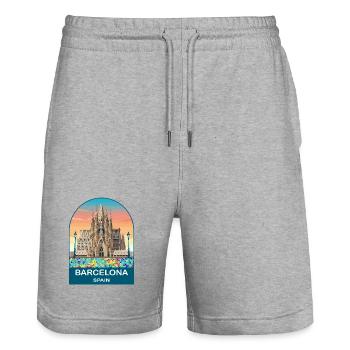 Barcelona Spain Vintage Travel Poster - Stanley/Stella Trainer Unisex Organic Jogging Shorts - heather grey - Front - Nik (191cm) & Marisol (170cm)