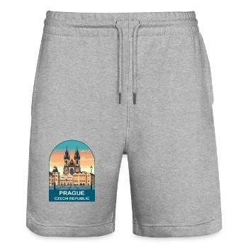 Vintage-Poster in der Prager Tschechischen Republik - Stanley/Stella Unisex Bio Joggingshorts Trainer  - Grau meliert - Vorne - Nik (191cm) & Marisol (170cm)