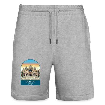 Venice Italy Vintage Travel Poster Art - Stanley/Stella Trainer Unisex Organic Jogging Shorts - heather grey - Front - Nik (191cm) & Marisol (170cm)