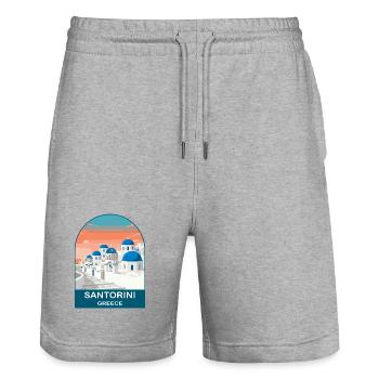 Santorini Griechenland Vintage-Reiseplakat - Stanley/Stella Unisex Bio Joggingshorts Trainer  - Grau meliert - Vorne - Nik (191cm) & Marisol (170cm)