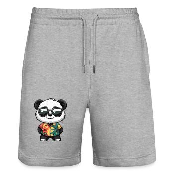 Vacances Panda Comic - Short de jogging bio TRAINER Stanley/Stella unisexe - gris chiné - Devant - Nik (191cm) & Marisol (170cm)