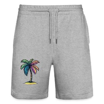 Symbole coloré de l’île Palm Tree - Short de jogging bio TRAINER Stanley/Stella unisexe - gris chiné - Devant - Nik (191cm) & Marisol (170cm)