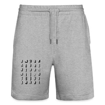 Typography J monogram letter mosaic design - Stanley/Stella Trainer Unisex Organic Jogging Shorts - heather grey - Front - Nik (191cm) & Marisol (170cm)