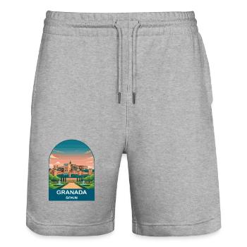 Granada Spanien Vintage-Reiseplakat-Kunst - Stanley/Stella Unisex Bio Joggingshorts Trainer  - Grau meliert - Vorne - Nik (191cm) & Marisol (170cm)