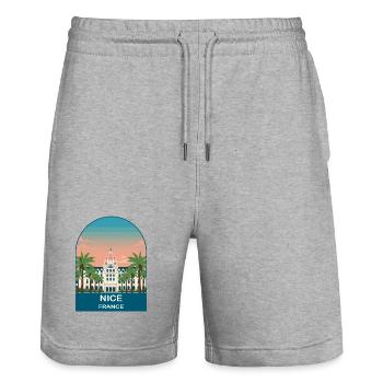 Nice France Riviera Vintage Travel Poster Art - Stanley/Stella Trainer Unisex Organic Jogging Shorts - heather grey - Front - Nik (191cm) & Marisol (170cm)