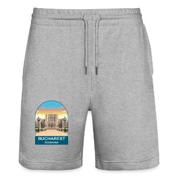 Bukarest Rumänien Vintage-Reiseplakat - Stanley/Stella Unisex Bio Joggingshorts Trainer  - Grau meliert - Vorne - Nik (191cm) & Marisol (170cm)