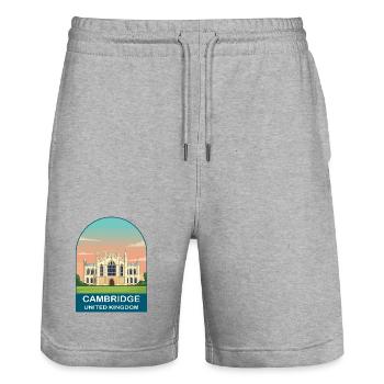 Cambridge UK Vintage Travel Poster Art - Stanley/Stella Trainer Unisex Organic Jogging Shorts - heather grey - Front - Nik (191cm) & Marisol (170cm)