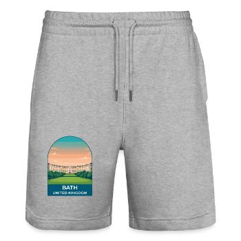 Bath UK Vintage Travel Poster Art - Stanley/Stella Trainer Unisex Organic Jogging Shorts - heather grey - Front - Nik (191cm) & Marisol (170cm)