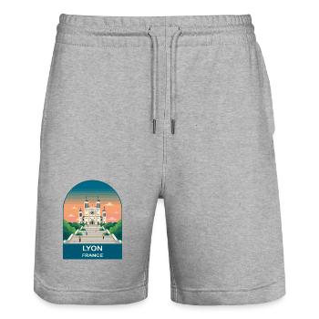 Lyon France City Skyline Vintage Travel Poster - Stanley/Stella Trainer Unisex Organic Jogging Shorts - heather grey - Front - Nik (191cm) & Marisol (170cm)