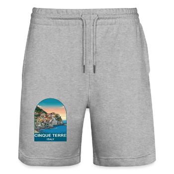 Cinque Terre Italy Vintage Travel Poster - Stanley/Stella Trainer Unisex Organic Jogging Shorts - heather grey - Front - Nik (191cm) & Marisol (170cm)