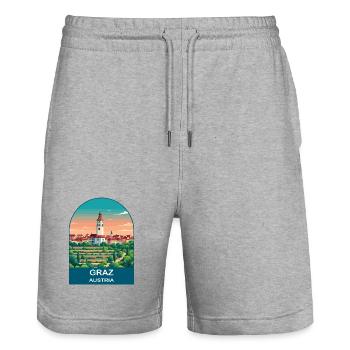Graz Austria Vintage-Reiseplakat-Kunst - Stanley/Stella Unisex Bio Joggingshorts Trainer  - Grau meliert - Vorne - Nik (191cm) & Marisol (170cm)