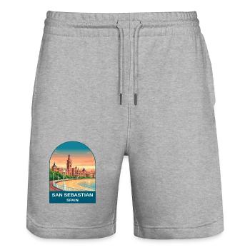 San Sebastian Spain Vintage Travel Poster - Stanley/Stella Trainer Unisex Organic Jogging Shorts - heather grey - Front - Nik (191cm) & Marisol (170cm)