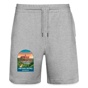Heidelberg Germany Vintage Travel Poster - Stanley/Stella Trainer Unisex Organic Jogging Shorts - heather grey - Front - Nik (191cm) & Marisol (170cm)