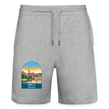 Split Croatia Vintage Travel Poster Art - Stanley/Stella Trainer Unisex Organic Jogging Shorts - heather grey - Front - Nik (191cm) & Marisol (170cm)