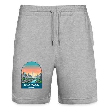 Sao Paulo Brazil Skyline Modern Travel Poster - Stanley/Stella Trainer Unisex Organic Jogging Shorts - heather grey - Front - Nik (191cm) & Marisol (170cm)