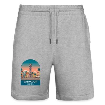 Salvador Brazil Pelourinho Travel Poster Art - Stanley/Stella Trainer Unisex Organic Jogging Shorts - heather grey - Front - Nik (191cm) & Marisol (170cm)
