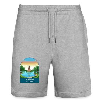 Hanoi Vietnam Pagode Vintage-Reiseposter - Stanley/Stella Unisex Bio Joggingshorts Trainer  - Grau meliert - Vorne - Nik (191cm) & Marisol (170cm)