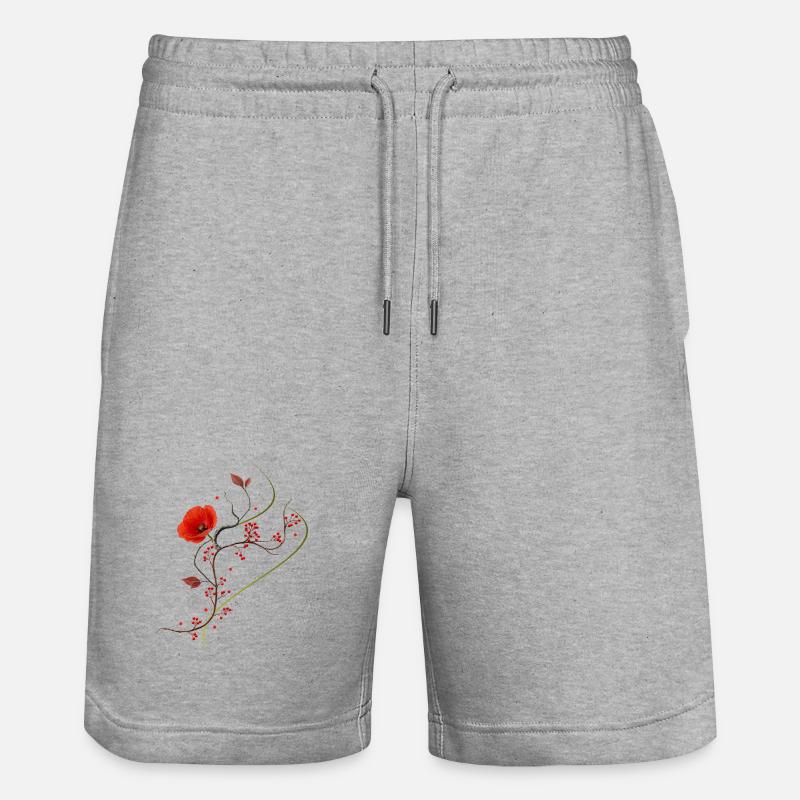 Ikebana Collage mit Mohnblume Zen Stil - Stanley/Stella Unisex Bio Joggingshorts Trainer - Grau meliert