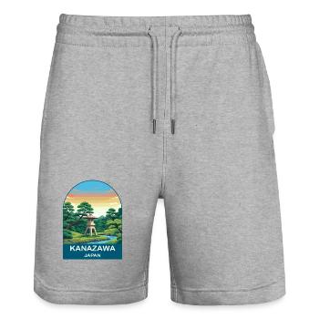 Kanazawa Japan Kenrokuen Vintage Travel Art - Stanley/Stella Trainer Unisex Organic Jogging Shorts - heather grey - Front - Nik (191cm) & Marisol (170cm)