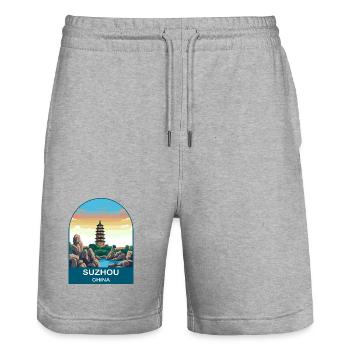 Suzhou China Klassischer Garten Vintage-Reisekunst - Stanley/Stella Unisex Bio Joggingshorts Trainer  - Grau meliert - Vorne - Nik (191cm) & Marisol (170cm)