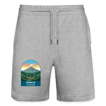 Banos Ecuador Volcano Art de voyage vintage - Short de jogging bio TRAINER Stanley/Stella unisexe - gris chiné - Devant - Nik (191cm) & Marisol (170cm)