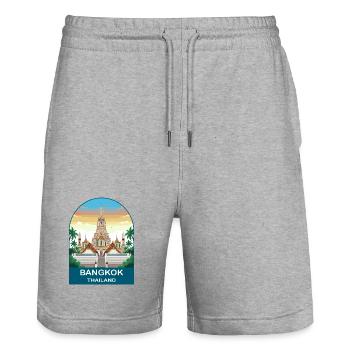 Bangkok Thailand Temple Vintage Travel Poster Art - Stanley/Stella Trainer Unisex Organic Jogging Shorts - heather grey - Front - Nik (191cm) & Marisol (170cm)