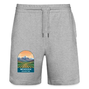 Mendoza Argentina Vineyard & Andes Travel Poster - Stanley/Stella Trainer Unisex Organic Jogging Shorts - heather grey - Front - Nik (191cm) & Marisol (170cm)