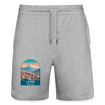 La Paz Bolivia Cable Car Vintage Travel Art - Stanley/Stella Trainer Unisex Organic Jogging Shorts - heather grey - Front - Nik (191cm) & Marisol (170cm)