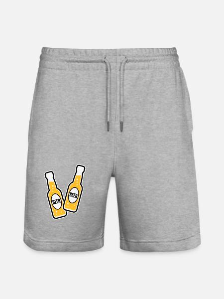 2 Bierflaschen (Bier / POS 3C) - Stanley/Stella Unisex Bio Joggingshorts Trainer - Grau meliert