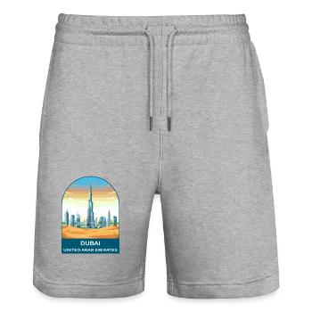 Dubai VAE Burj Khalifa Vintage-Reiseposter - Stanley/Stella Unisex Bio Joggingshorts Trainer  - Grau meliert - Vorne - Nik (191cm) & Marisol (170cm)