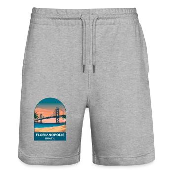 Florianópolis Brazil Bridge Vintage Travel Art - Stanley/Stella Trainer Unisex Organic Jogging Shorts - heather grey - Front - Nik (191cm) & Marisol (170cm)