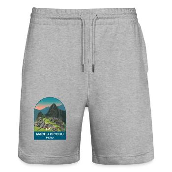 Machu Picchu Pérou Ruines Incas Art de voyage vintage - Short de jogging bio TRAINER Stanley/Stella unisexe - gris chiné - Devant - Nik (191cm) & Marisol (170cm)